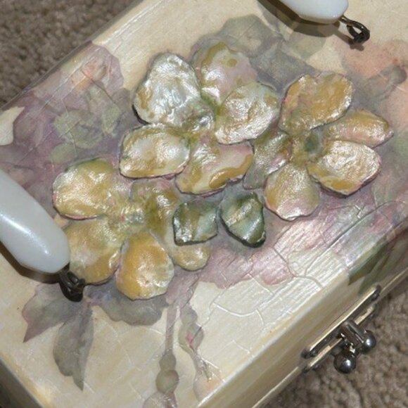 DECOUPAGE Octagon Handmade Flower Wood Lucite Handle PURSE - Picture 7 of 11